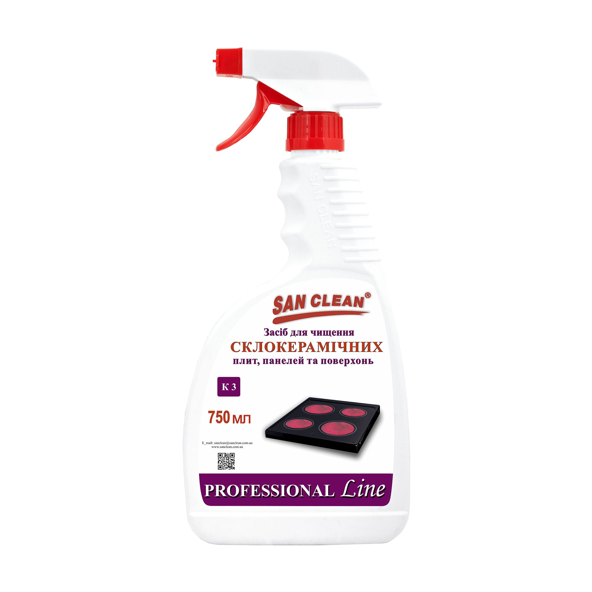 Засіб для чищення склокерамічних плит, панелей та поверхонь San Clean Professional Line, 750 мл